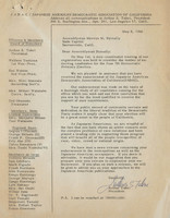 Letter from Arthur S. Takei Chair of the Japanese American Democratic Association of California, 1966